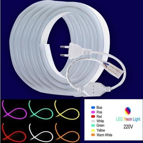 1m 5m IP67 waterproof LED Strip Light Neon Flexible Rope Tube Red Green Blue white Yellow warm white 220VAC with EU Plug