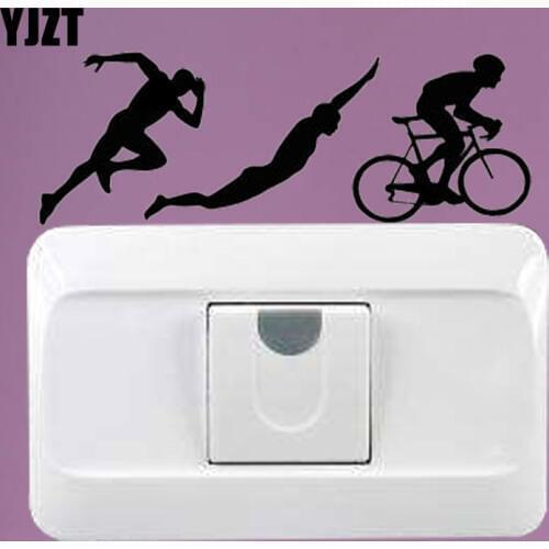 YJZT Triathlon Sport Athlete Running Swimming Cycling Wall Room Home Vinyl Switch Sticker Decals 8SS-2508