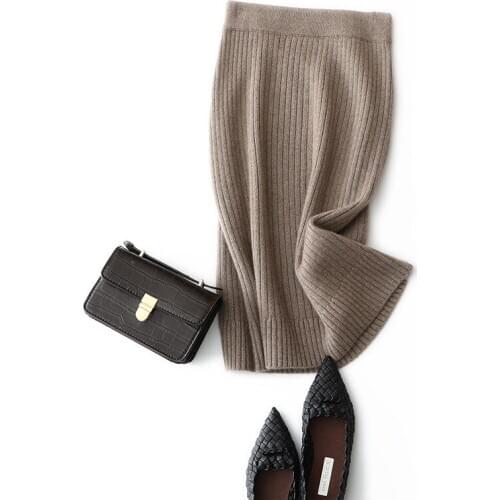New styles elegant ladies fashion pencil skirt elastic women rib knitted soft high quality luxury 100% cashmere skirt for women
