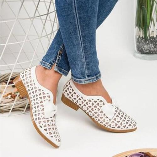Platform Slip on Loafers 2021 New Fashion Bowtie Pointed Toe Women Flats Spring Shoes for Woman Leather Drop Shipping Size 43