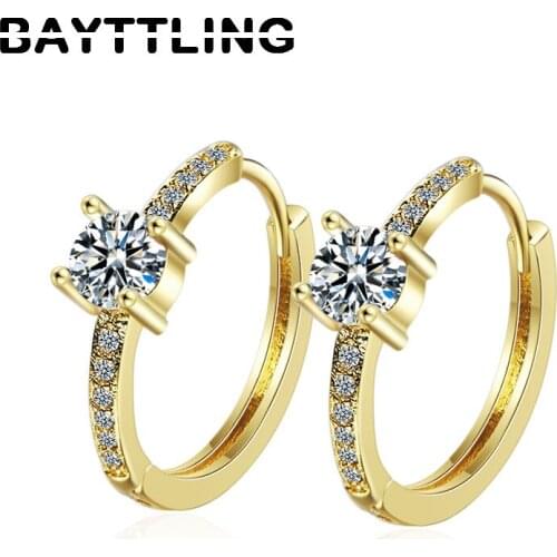 BAYTTLING Gold/Silver Circle Earrings 925 Sterling Silver Fine Zircon For Women Fashion Wedding Birthday Gift Jewelry