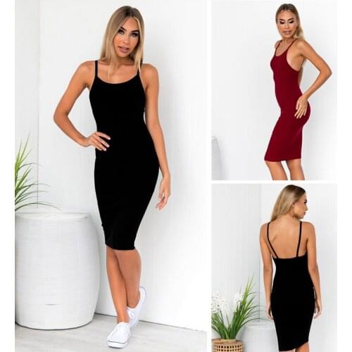 Dresses For Women New Arrival 2020 Sleeveless Bodycon Backless Red Black Solid Color Dress Slim Casual Strapless Dress Clothes