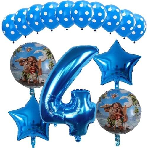 15pcs/lot Moana balloons 30 inch blue Number balloon moana theme birthday party decoration kids toys Air globo girls boy gifts