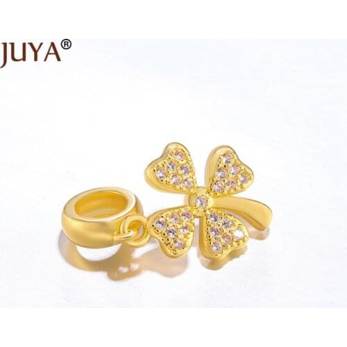 5 pcs Copper Zircon Gold Flower Charms Fit For Hand Made Bracelets Women Jewelry Making Accessories Gift amuletos de la suerte