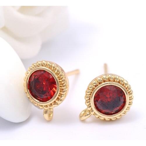 6PCS 8x10MM 14K Gold Color Plated Brass with Zircon Round Stud Earrings High Quality DIY Jewelry Making Findings