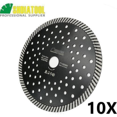 SHDIATOOL 10pcs 7" 180MM Diamond Hot Pressed Diamond Turbo Blade Multi Holes Cutting Discs Aterial Ceramic Tile Granite Cutting