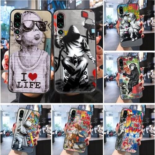 Street Art Banksy Graffiti Phone case For Huawei Honor 6 7 8 9 10 10i 20 A C X Lite Pro Play Frosted black fashion bumper pretty