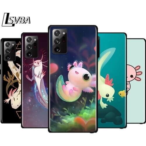 Cute Animal Axolotl for Samsung Galaxy Note 20 Ultra 10 9 8 Pro S10E S10 5G S9 S8 S7 Plus Black Silicone Phone Case