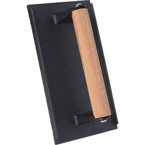 Cast Iron Grill Press Steak and Burger Press with Wooden Handle for Grills Pre-Seasoned Rectangular Barbecue Hamburger Meat