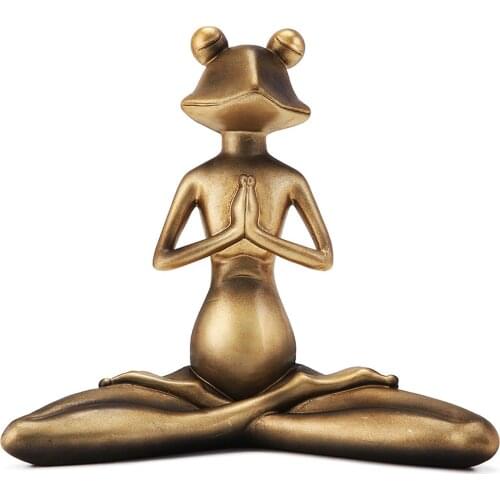 Desktop Decor, Cartoon Yoga Frog Resin Craftwork Decorative Ornaments for Home Office Shops, Golden