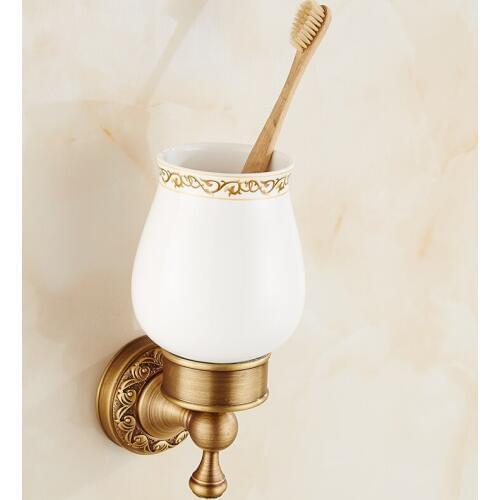 Antique Brass Toothbrush Holder Tumbler Holder Toothbrush Holder With Single Ceramics Cup Bathroom Accessories ZD934