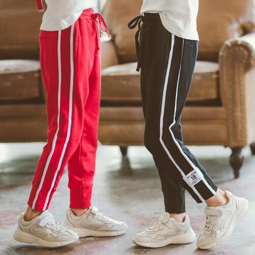 Striped Kids Girls Trousers Pants 2019 Autumn Little Girls Cotton Elastic Waist Pants for Girl Casual Pants Sportswear Black Red