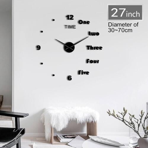 DIY Giant Frameless 3D Large NumberWall Clock Watch 1Piece DIY English Letters Wall Clock Mirror Sticker Living Room Decor