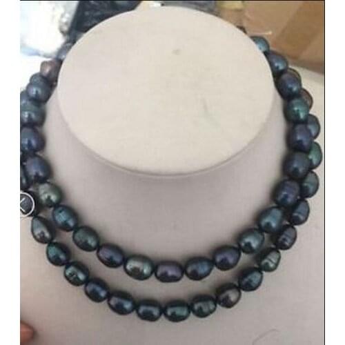 LONG AAA 10-12MM AKOYA REAL BLACK BAROQUE PEARL NECKLACE K 34"