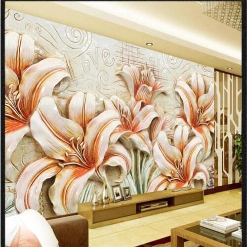 Beibehang Custom wallpaper murals in any size photo Three-dimensional embossed orchids lily flowers on the TV background wall