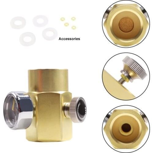 HPAT Polished Brass Soda Sparkling Water Soda Cylinder Stream Refilling Station Adapter with Bleed Valve&Gauge