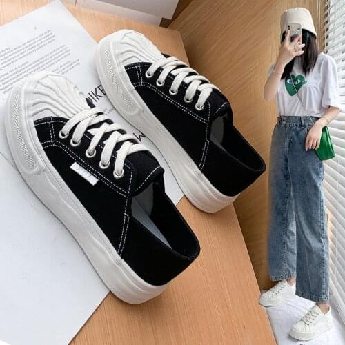 2021 New Women Sneakers Shoes Casual Vulcanize Shoes White Canvas Walking Shoes Summer Platform Flats Leisure Zapatillas Mujer