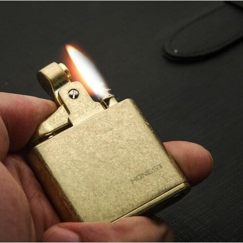Honest Retro Pure Copper Kerosene Lighter Flint Gasoline Grinding Wheel Lighter Compact Metal Lighter Mens Gadget