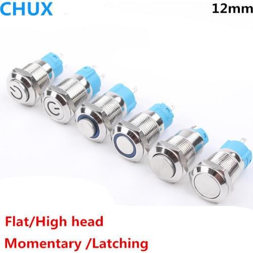Push button Switch 12mm Momentary Metal switch with Led light yellow white blue green red 6v 12v 24v 48v 110v 220v Self-locking
