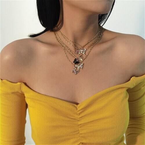 Pendant Butterfly Choker Necklace For Women Trendy Design Gold Color Charm Multilayer Chain Necklaces Jewelry Collier Femme