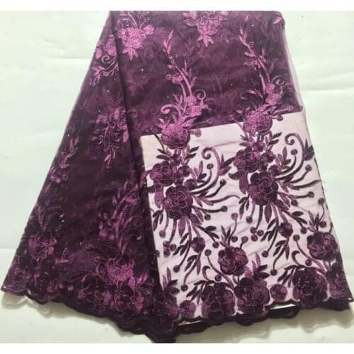 Purple Best Selling African Lace Fabric With Stones Nigerian French Fabric 2020 High Quality African Tulle Lace Fabric YLM043
