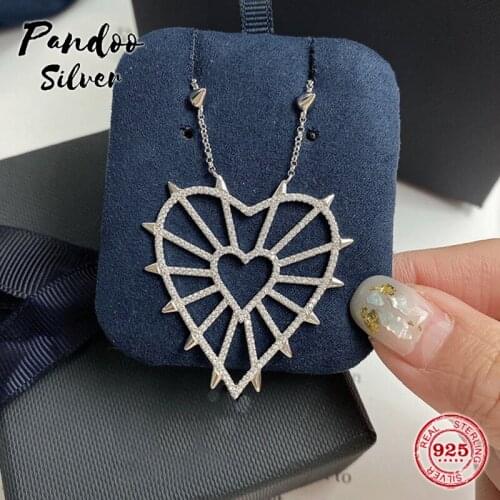 Trend Necklace S925 Sterling Silver Jewelry 1:1 Copy, Spiked Geometric Heart Dark Grey Silver Arabesque Adjustable Necklace