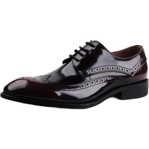Bullock mens shoes, British carved, genuine leather business formal mens shoes, lace-up breathable, single-shoe pointed shoes
