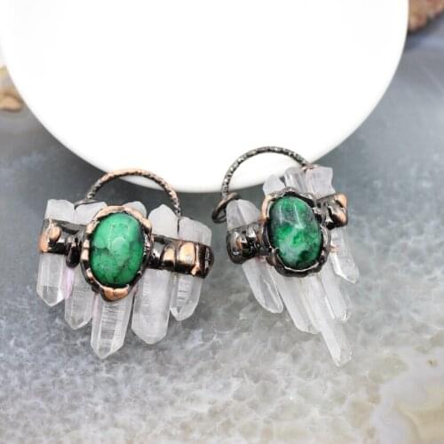 Natural White Quartz Point Tusk Spikes Antique Brass Pendant,Healing Crystal Necklace DIY Making Jewelry For Unisex Accessories