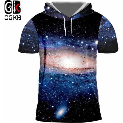 OGKB Summer Cool Tshirt Galaxy Space Printed 3D Hooded T-shirt For Women/men Bodybuilding Fitness Short Sleeve Hoodies Hoody 7xl