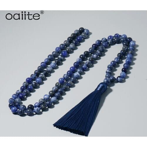OAIITE 6mm Matte Lapis Beads Necklace,Peaceful Heart Calming JaPaMala, 108 Mala Jewelry, Natural Beads Bracelet Women men