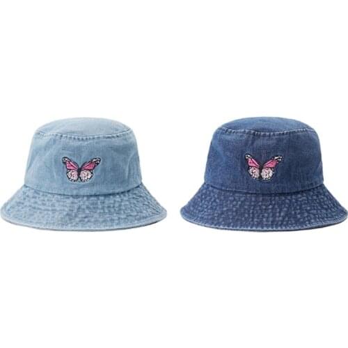 Autumn Female Vintage Butterfly Contton Embroidered Bucket hat Outdoor solid Men adult leisure sport fisherman cap hats