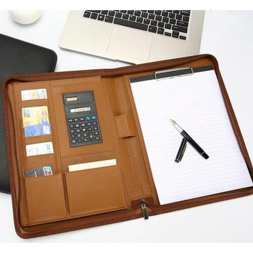 PU Leather Padfolio A4 Document Organizer Business Portfolio A4 Zipper Conference Folder