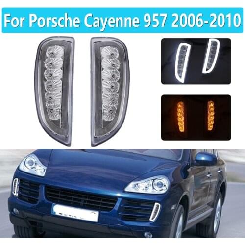 1 Set Front Amber LED Turn Signal Light And White DRL Daytime Running Lamp For Porsche Cayenne 957 2006-2010 Clear Lens