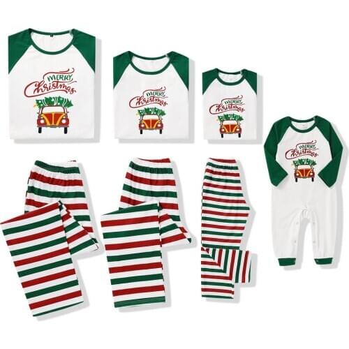 Family Christmas Pajamas Set Letter Striped Printed Parent Child Sleepwear Women Kids Xmas Family Matching Clothes Family Outfit
