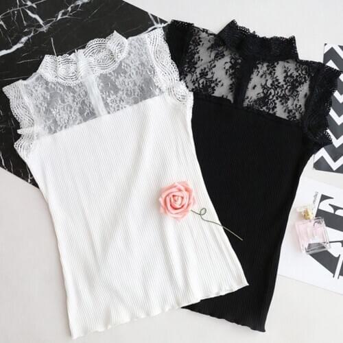 Sexy Patchwork Hollow Out Lace Tops Women Summer Slim Bodycon Black Shirt Female O-neck Short Sleeve White Tee Shirts #YJ