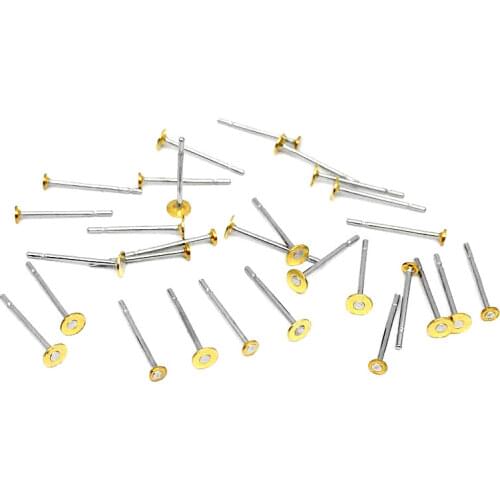 200pcs/lot Surgical Stainless Steel Flat Pad Earrings Glue on Earring Posts Needles Fit 2mm 3mm Cabochon Earring Jewelry Finding