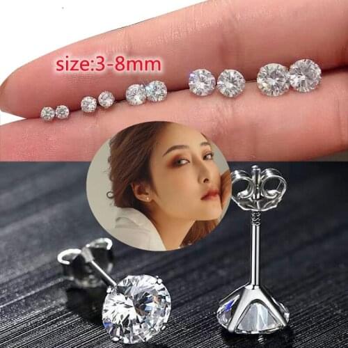 1Pair Mini Medical Stainless Titanium Steel Needle Cubic Zirconia Crystal Ear Bone Stud Earrings for Men Women 3/4/5/6/7/8mm