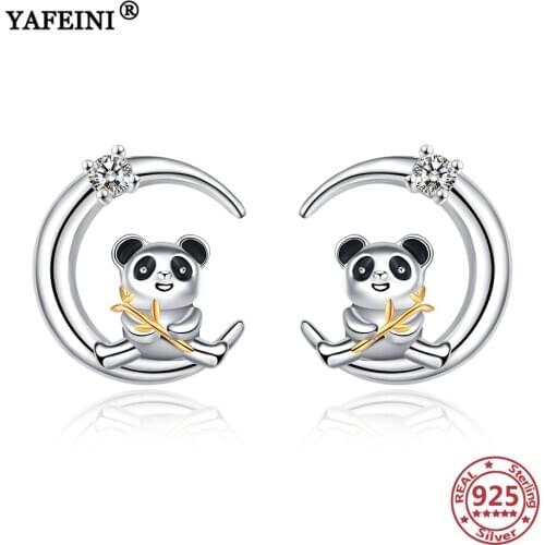 YAFEINI 925 Sterling Silver Panda Stud Earrings 925 Silver Jewelry Cute Animal Stud Earring Girl Gift Fine Daily Jewelry Earring