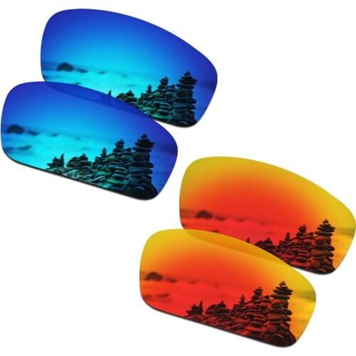 SmartVLT 2 Pairs Polarized Sunglasses Replacement Lenses for Oakley Splinter Ice Blue and Fire Red