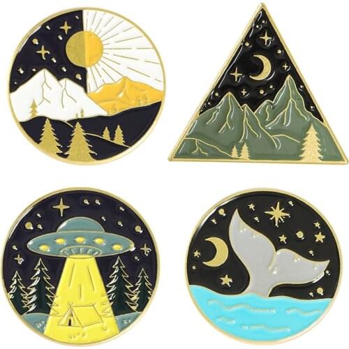 Sun and Moon Alternation Hard Enamel Pins Collect Natural Landscape Metal Cartoon Brooch Backpack Hat Bag Collar Lapel Badges