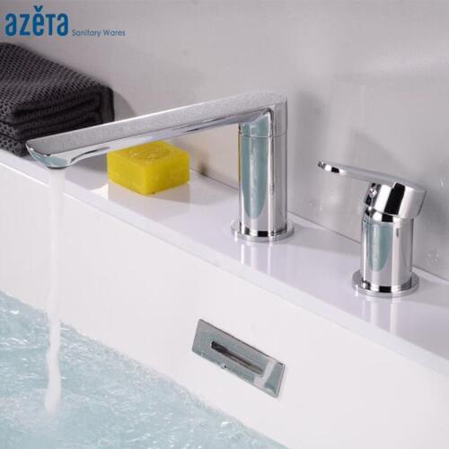 Azeta Modern Bathroom Brass Chrome Bathtub Faucet Two-piece 2 Hole Deck Mounted Bath Mixer Tap Single Handle Bathtub Tap AT3801