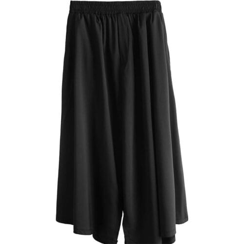 Dark black new cropped pant wide Songyuan Sufeng irregular wide leg pant skirt mens fashion