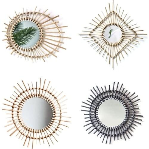 Rattan Dressing Mirror Innovative Art Decoration Creative Makeup Wall Mirrors 2XPE
