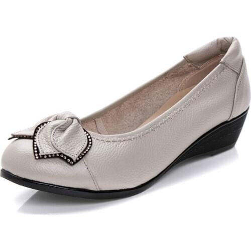 Genuine Leather Women High Heels Handmade Fashion Women shoes high heel Black Slip on Casual Wedges Women Pumps