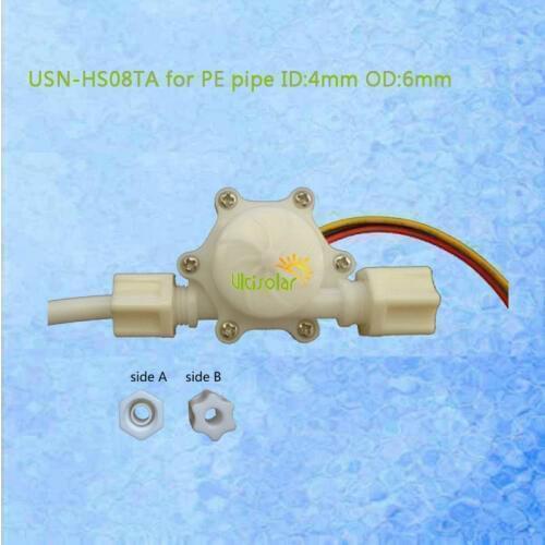 USN-HS08TA-1 Ultisolar Hall Effect Flow Sensor Water 0.15-1.5L/min 6mm OD PE Pipe 1% error Ultisensor Flow Turbine meter