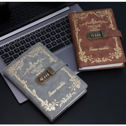 Retro Diary Thickened Notebooks and Journals Student Office Password Lock Notepads A5 Portable Booklet