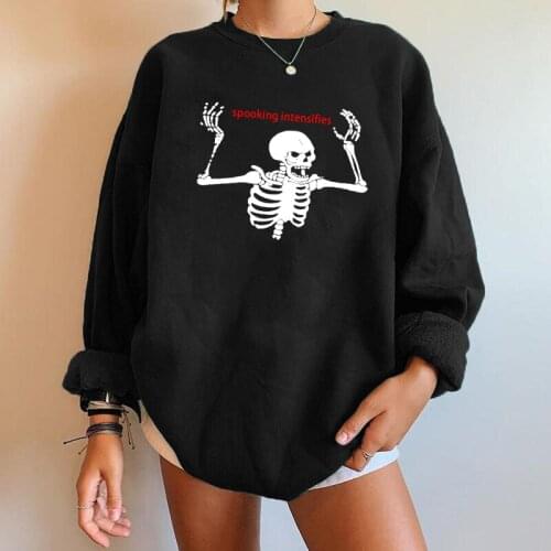 2021 Halloween Women Sweatshirts Funny Skull Skeleton Print Sweatshirts Streetwear Pullovers Drop Shoulder Tops Moletom Feminino