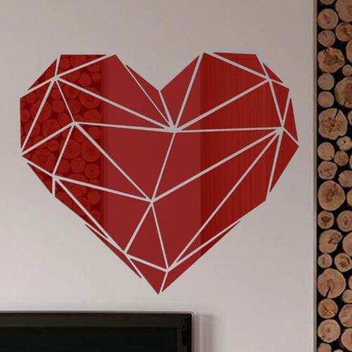 Heart 3D Acrylic Mirror Wall Stickers DIY Art Wall Decor Stickers Living Room Mirrored Sticker Gold Home Décor
