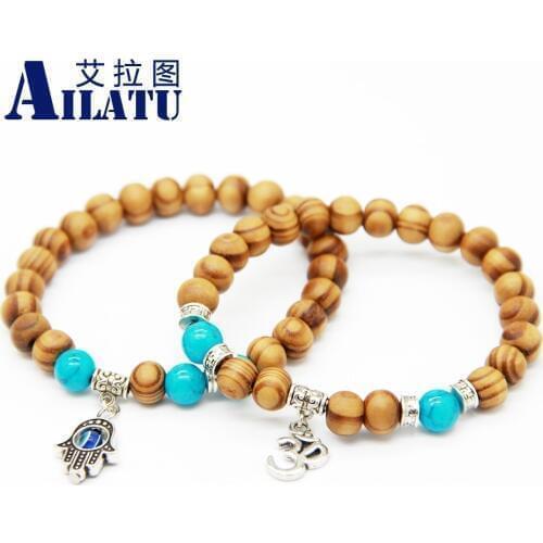 Ailatu New Products High Quality 8mm Beaded Wood Beads New OM Yoga Jewelry Bracelet