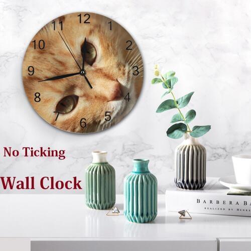 Lovely Cats Big Round Wall-Clocks Decor Numeral Digital Dial Mute Silent Non-Ticking Battery Operated Clocks for Bedroom Living